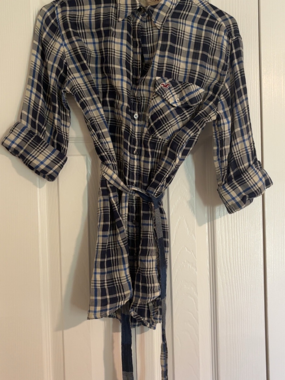Y2K Hollister blue Plaid Shirt Dress size Small